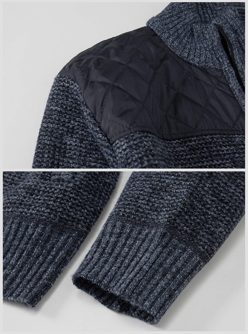 Gioberti Boy's Knitted Full Zip Cardigan Sweater with Soft Brushed Flannel Lining, Melange Blue, Size 6 - Image 4